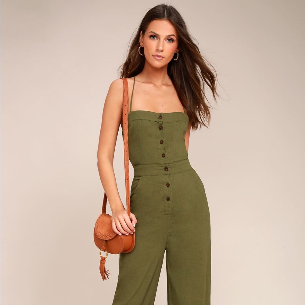BEACH DAY OLIVE GREEN BACKLESS JUMPSUIT